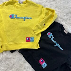 2 Champion Yellow and Classic Black Sweatshirts